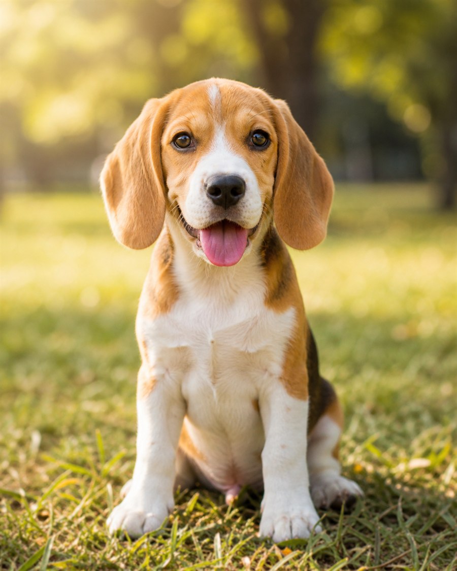 草地上的比格犬幼犬